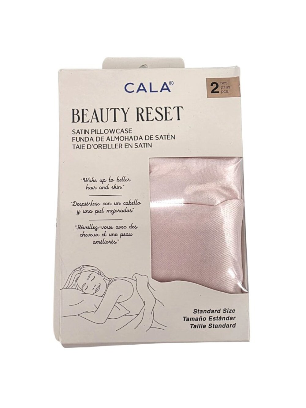NEW CALA Pillowcase 2ea Standard Size Beauty Reset Satin Pink Pillowcases